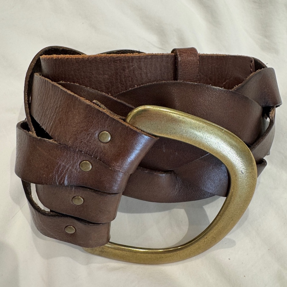 Brown Leather Belt with Gold Buckle